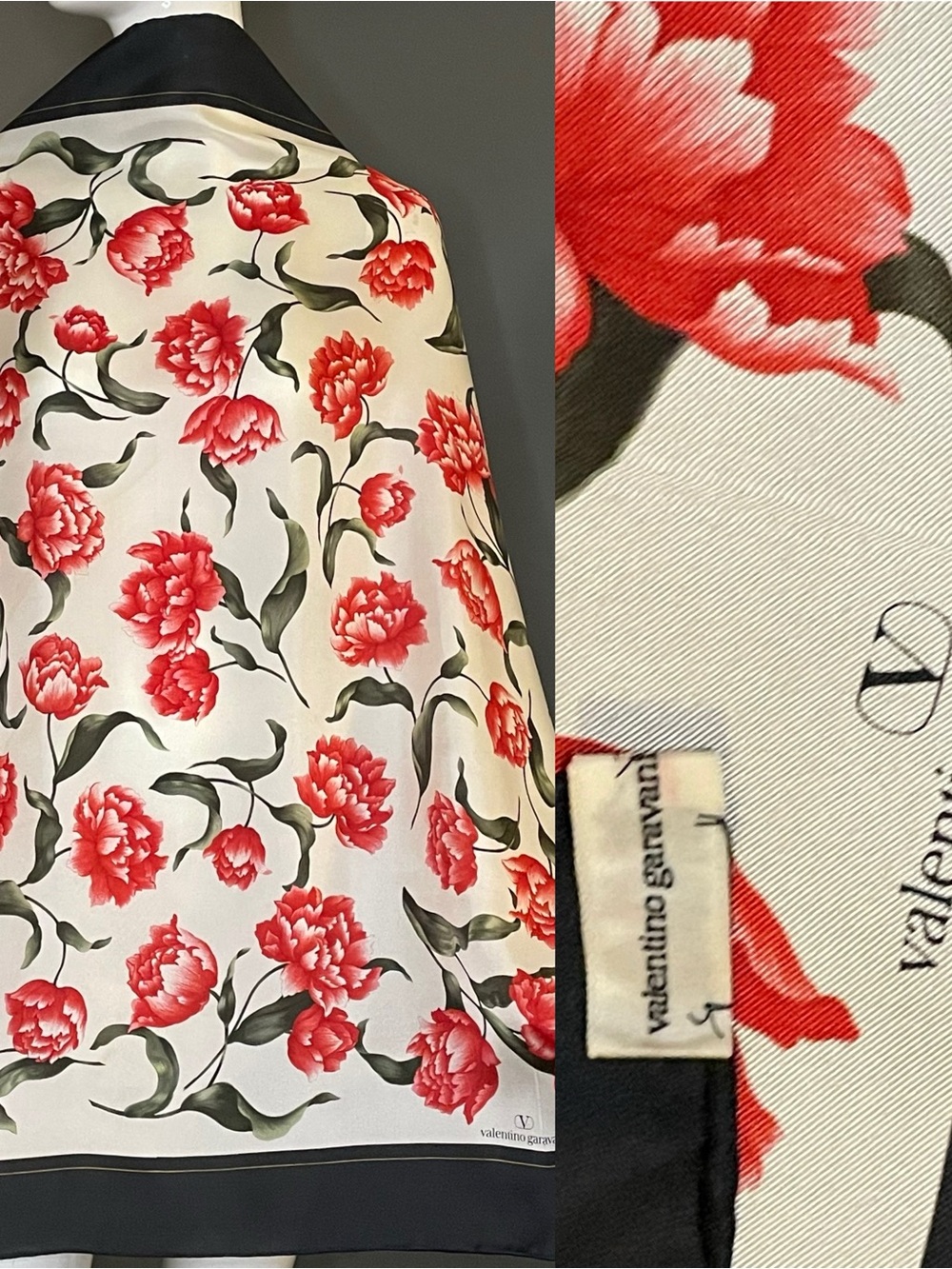 Lovely Valentino Garavani Silk Scarf Csbbage Florals 34 In Sq Excellent Cond